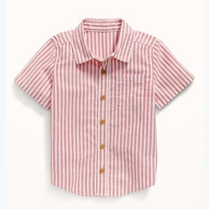 Pink and white short-Sleeve Striped Oxford Shirt for Toddler Boys.